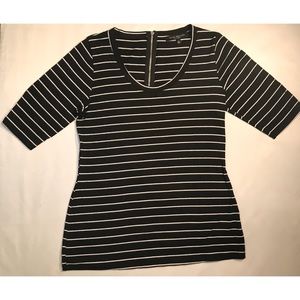 Green Envelope 3/4 Sleeve Black&White Stripe Shirt